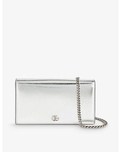 Gucci gg Marmont Brand-plaque Metallic Leather Cross-body Bag - White