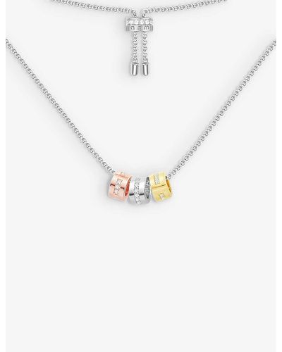 Apm Monaco Morse Code Sterling-silver, 18ct Rose Gold-plated Brass And Zirconia Necklace - White
