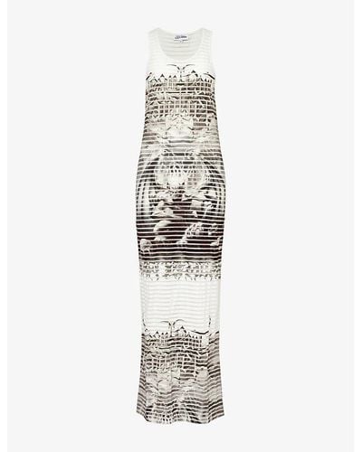 Jean Paul Gaultier Diablo Graphic-print Slim-fit Cotton-blend Maxi Dres - White