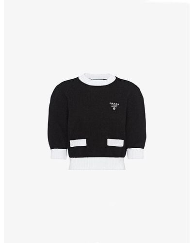 Prada Round-neck Brand-embroidered Cotton Sweater - Black
