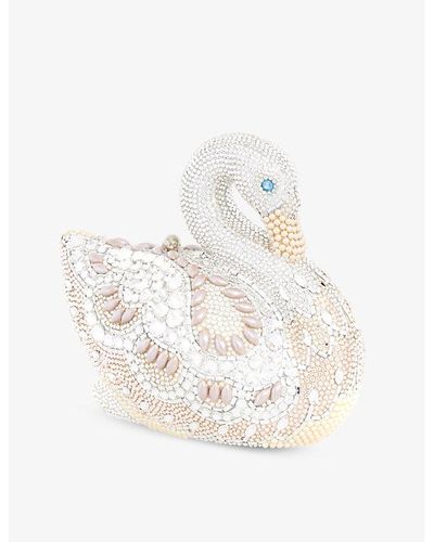 Judith Leiber Swan Viveka Crystal-embellished Brass Clutch Bag - White