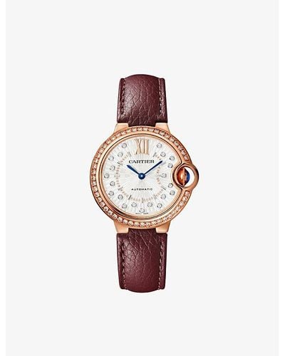 Cartier Crwjbb0084 Ballon Bleu De Rose-gold, 0.79ct Diamond, 0.36ct Sapphire And Leather Automatic Watch - White