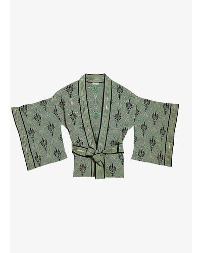 Claudie Pierlot Mao Graphic-print Kimono Cotton-blend Cardigan - Green