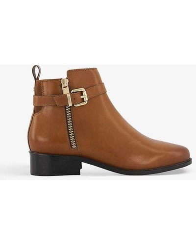 Dune Pepi Buckle-embellished Leather Heeled Ankle Boots - Brown