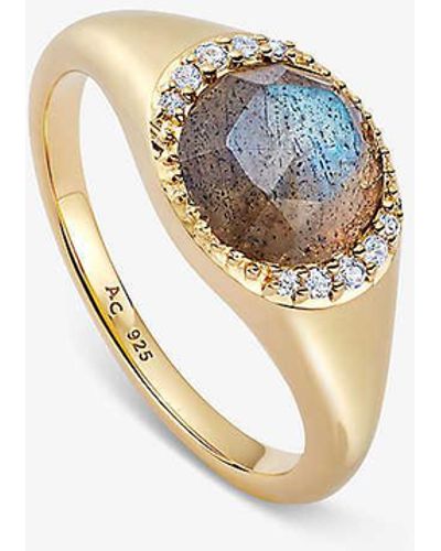 Astley Clarke Luna 18ct Yellow Gold-plated Vermeil Sterling-silver And Labradorite Signet Ring - White