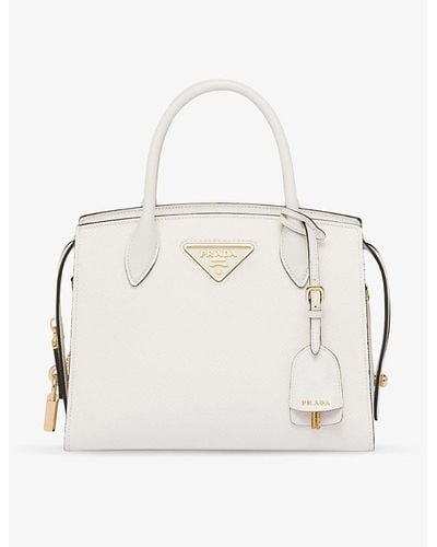 Prada Kristen Saffiano Mini Leather Top-handle Bag - Natural