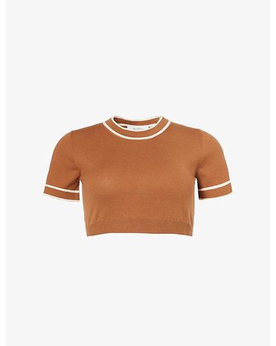 Max Mara Uscio Cropped Cotton-blend Knit Cropped Sweater - Brown