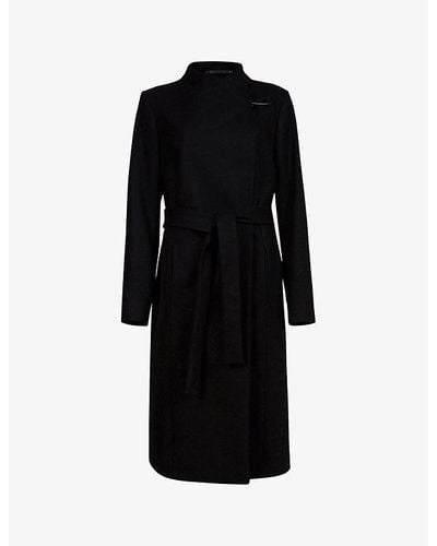 AllSaints Riley Funnel-neck Wool-blend Coat in Black | Lyst