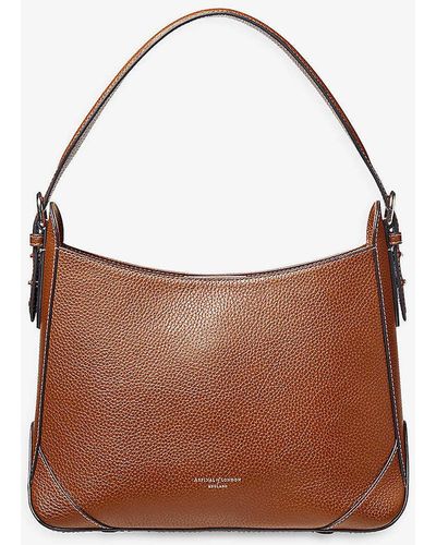 Aspinal of London Hobo Logo-print Grained-leather Shoulder Bag - Brown