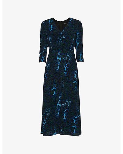 Whistles Night Cat Animal-print Woven Midi Dress - Blue