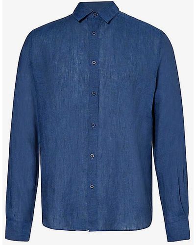 Sunspel Curved-hem Regular-fit Linen Shirt Xx - Blue