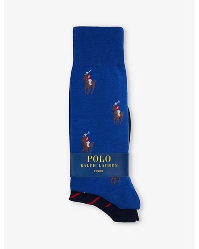 Polo Ralph Lauren Logo-embroidered Crew-length Pack Of Two Cotton-blend Socks - Blue