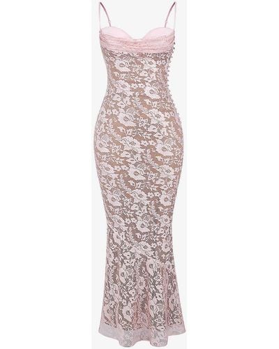 House Of Cb Azzurra Floral-embroidered Woven Maxi Dress - Pink