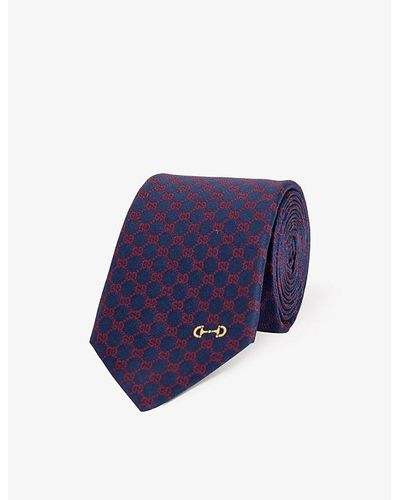 Gucci Monogram Wide-blade Silk Tie - Blue
