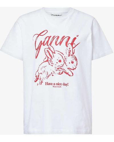 Ganni Bunnies Graphic-pattern Organic-cotton T-shirt Xx - White