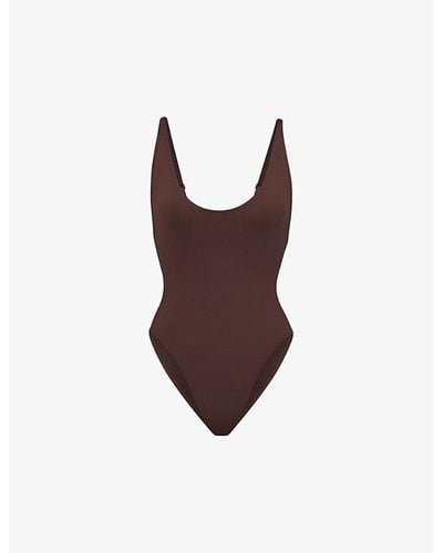 Skims Signature Swim Snake-print Stretch Recycled-nylon Swimsuit Xx - Brown