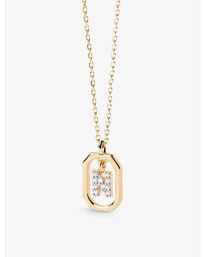 Pdpaola Letter N Mini 18ct Yellow- Plated Sterling-silver And Zirconia Pendant Necklace - Metallic