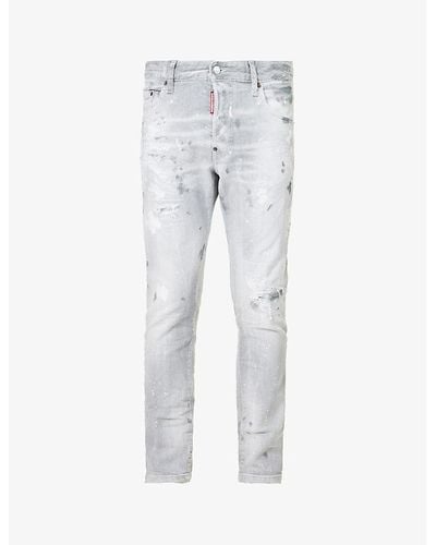 DSquared² Abstract-print Slim-fit Distressed Stretch-denim Jeans - Gray