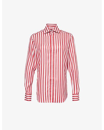 With Nothing Underneath The Boyfriend Striped Woven Shirt - Red