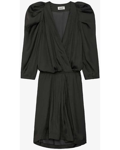 Zadig & Voltaire Ruz Wrap-neck Long-sleeve Satin Mini Dress - Black