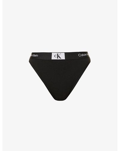 Calvin Klein 1996 Branded-waistband Stretch-cotton Thong - Black