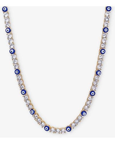 Crystal Haze Jewelry Serena X Evil Eye 18ct Gold-plated Brass, Enamel And Cubic Zirconia Necklace - Metallic