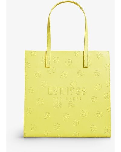 Ted Baker Lunacon Floral-debossed Large Faux-leather Tote Bag - Yellow