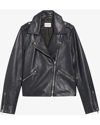 Claudie Pierlot Slim-fit Zip-pocket Leather Biker Jacket - Black