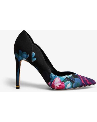 Ted Baker Orlas Floral-print Heeled Satin Court Shoes - White