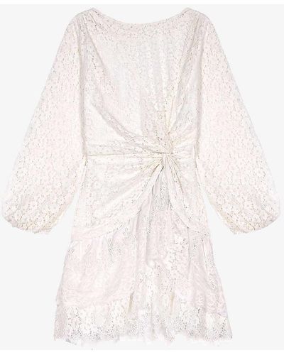Maje Lace-embroidered Long-sleeve Draped Woven Mini Dress - White