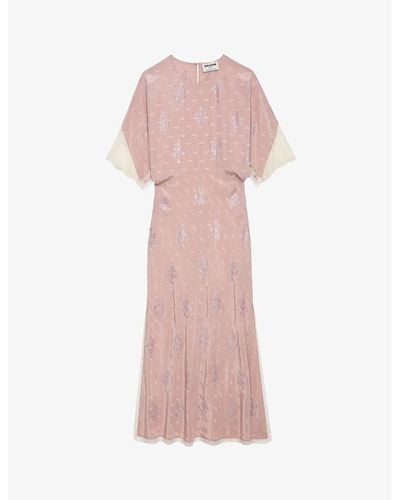 Zadig & Voltaire Jacquard Crystal-embellished Silk Midi Dress - Pink
