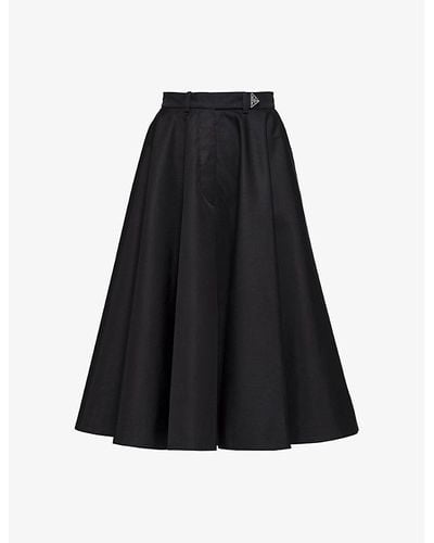 Prada Re-nylon Logo-plaque High-rise Pleated Skirt - Black