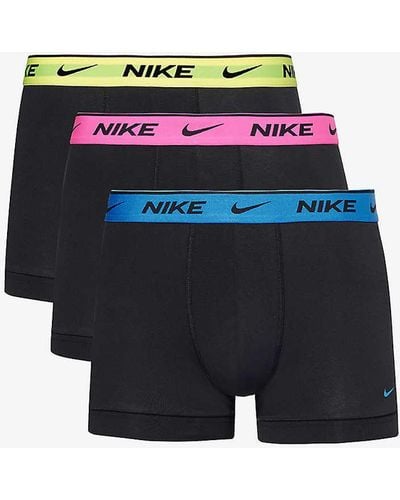 Nike Logo-waistband Pack Of Three Stretch-cotton Trunks X - Blue