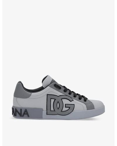 Dolce & Gabbana Portofino Branded Leather Low-top Trainers - Grey