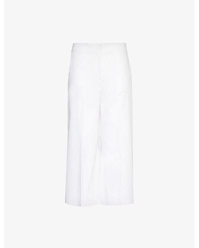 Theory Crosshatch-weave Wide-leg Mid-rise Linen-blend Trousers - White