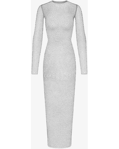 Skims X Swarovski Crystal-embellished Semi-sheer Stretch-woven Maxi Dress - White