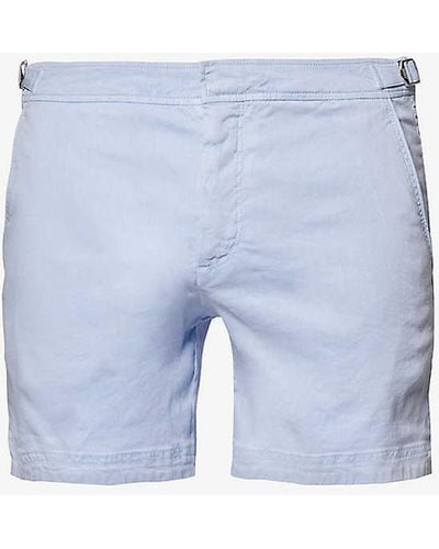 Orlebar Brown Buckled-waist Straight-leg Linen-blend Shorts - Blue