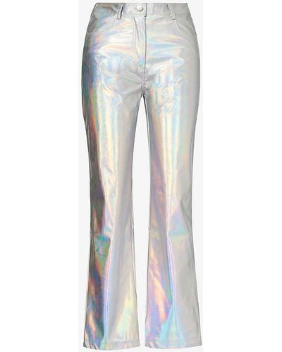 Amy Lynn Space Straight-leg Mid-rise Faux-leather Trousers - Blue