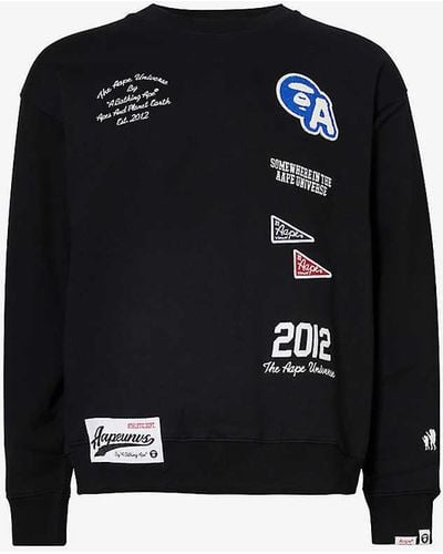 Aape Logo-appliqué Crewneck Relaxed-fit Cotton-blend Sweatshirt X - Black