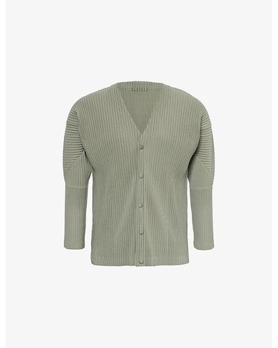 Homme Plissé Issey Miyake V-neck Pleated Knitted Shirt - Green