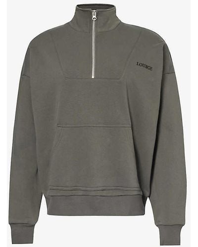 Lounge Underwear High-neck Zip-up Cotton-blend Sweatshirt - Grey