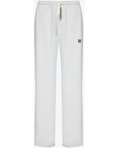 Palm Angels Brand-embroidered Wide-leg Relaxed-fit Twill Trousers - White