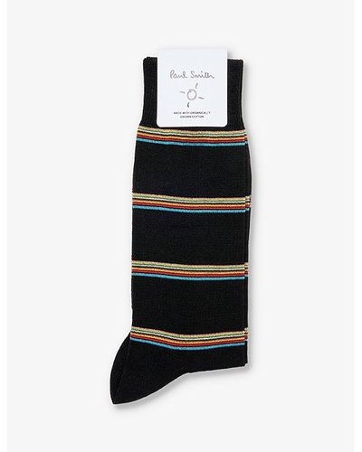 Paul Smith Signature Block-stripe Cotton-blend Socks - Black