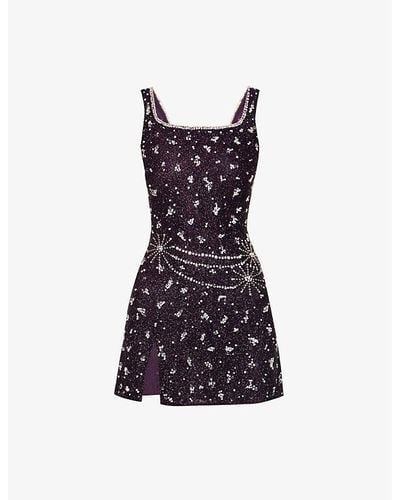Clio Peppiatt Wren Crystal-embellished Stretch-woven Mini Dress - Purple
