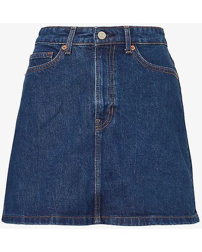 Reformation Lydia Contrast-stitching Organic Denim-blend Mini Skirt - Blue