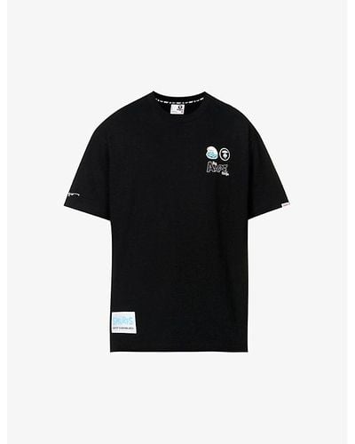 Aape X The Smurfs Graphic-print Cotton-jersey T-shirt - Black
