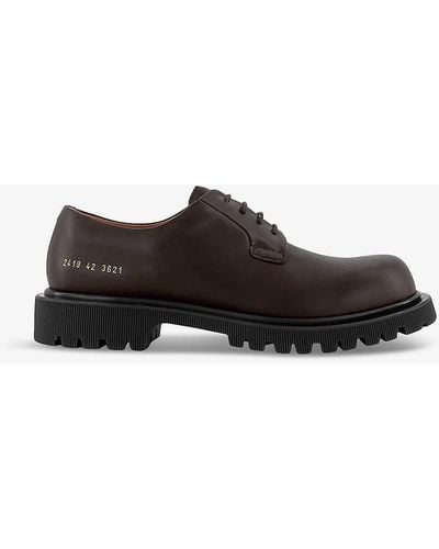 Common Projects Chunky Number-print Leather Derby Shoes - Brown