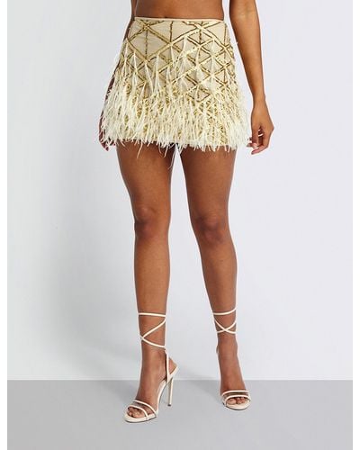 Missguided Sequin And Feather Embellished Mini Skirt - Multicolour