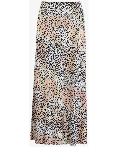Ro&zo Leopard-print Split-hem Woven Midi Skirt - White