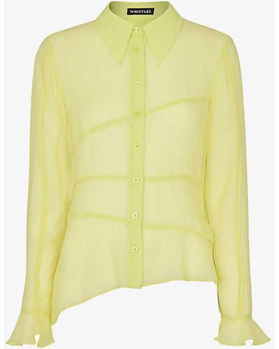 Whistles Fallon Seam-detail Asymmetric-hem Silk Shirt - Yellow
